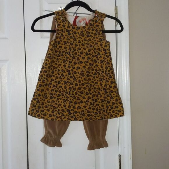 Beanstalk Boutique Leopard Santa reversible outfit & handmade NEW hair bow Sz 4 - Picture 7 of 16